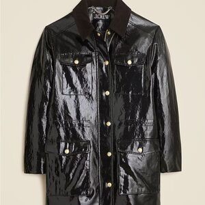 J. Crew Shiny Black Utility Jacket with Gold Buttons